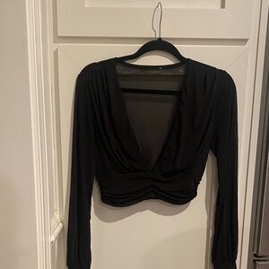 Source Unknown Black Deep V-Neck Blouse